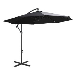 Outsunny 3(m) Garden Banana Parasol Hanging Cantilever Umbrella with Crank Handle, 8 Ribs and Cross Base for Outdoor, Sun Shade, Black