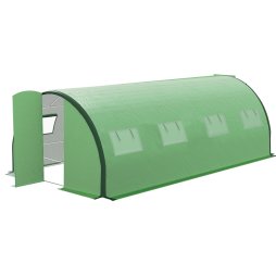 Outsunny 6 x 3(m) Walk-in Polytunnel Greenhouse with Upgraded Structure, 2 Hinged Doors, 8 Mesh Windows, Tunnel Warm House Tent with UV-resistant PE Cover, Green