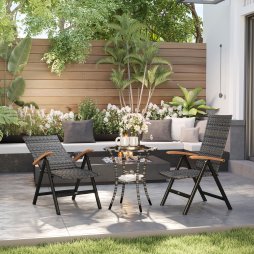 Outsunny 2 Pieces Outdoor Folding Dining Chair, PE Rattan Chair with Armrests, High Backrest, for Garden, Camping, Balcony, Porch, Mixed-grey