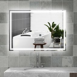HOMCOM Bathroom Mirror with LED Lights, Illuminated Makeup Mirror with 3 Colours, Defogging Film and Memory Function, Hardwired, Horizontal or Vertical