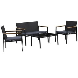 Outsunny 4 Pieces Rattan Garden Furniture Set, 4 Seater Garden Sofa Set with Loveseat, 2 Armchairs and Glass Top Coffee Table, Wicker Outdoor Conservatory Furniture with Cushions for Patio, Black