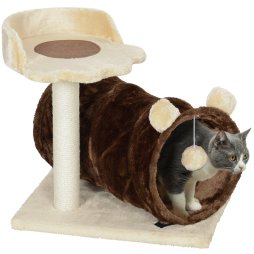 PawHut Cat Tree for Indoor Cats, 47cm Cat Tower with Scratching Post, Cat Bed, Cat Tunnel, Toy Ball, Cute Cat Tree Tower for Kittens and Cats, Dark Brown