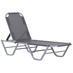 Outsunny Sun Lounger Relaxed Recliner with 5-Position Adjustable Backrest Aluminium Frame for Pool or Sun Bathing Light Grey