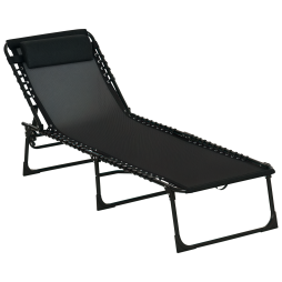 Outsunny Foldable Sun Lounger, Outdoor 4 Level Adjustable Backrest Reclining Chaise Chair, Steel Frame Recliner Chair for Camping, Hiking, Black