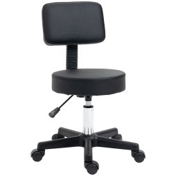 HOMCOM Beautician's Swivel Salon Chair w/ Padded Seat Back 5 Wheels Adjustable Height Salon Hairdressers Tattoo Spa Rolling Cushion Professional Black
