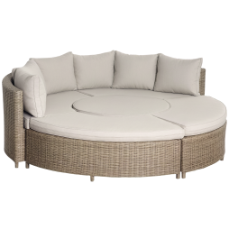 Outsunny 5 Pieces Outdoor PE Rattan Round Garden Daybed with Cushions, Aluminium Patio Furniture Set Lounge Chair Conversation Sofa Set with Liftable Coffee Table and Protect Cover, Grey