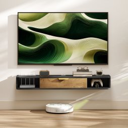 HOMCOM 120 cm Floating TV Stand Cabinet, Wall Mounted TV Cabinet with Open Compartments and Flip Door, Modern Entertainment Media Console for Living Room, Charcoal Grey