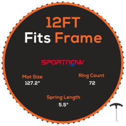 SPORTNOW Trampoline Replacement Mat with Eight Rows of Stitching, Spring Pull Tool, 72 V-Hooks, for 12ft Trampoline, Using 14cm Springs, Trampoline Jumping Mat, Orange