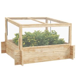 Outsunny Outdoor Raised Garden Bed with Cold Frame Greenhouse and Openable Top, Wooden Elevated Planter Box for Vegetables, Flowers and Herbs, 98x98x63.5cm