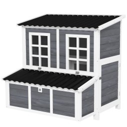 PawHut Wooden Chicken Coop with Nesting Box, Hen House Poultry Cage with Slide-Out Tray, Waterproof Roof, Perches, for 4-6 Chickens, 100 x 86 x 100cm