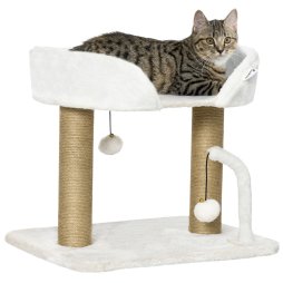 PawHut Cat Scratching Post Cat Tree Tower With Bed for Indoor Cats Scratcher Toy Balls 48 x 38 x 42cm - White