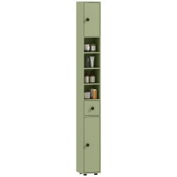 kleankin 180cm Tall Bathroom Cabinet, Slim Bathroom Storage Cabinet with 4 Open Shelves, 2 Door Cupboards and Adjustable Shelves, Green
