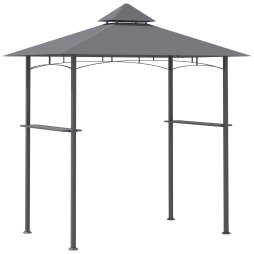 Outsunny 2.5x1.5m (8'x5') Grill Gazebo Canopy, Double Tiered Outdoor BBQ Gazebo Shelter with 2 Side Shelves for Garden, Patio, Barbecue, Picnic, Grey