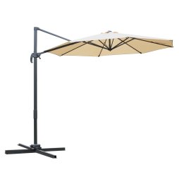 Outsunny 3(m) Patio Offset Parasol Roma Umbrella Cantilever Hanging Sun Shade Canopy Shelter Tilt 360 Rotation with Aluminium Frame Hand Crank Cross Base, Beige