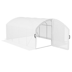 Outsunny 4 x 3 x 2m Polytunnel Greenhouse with Hinged Door, Walk-in Grow House Tent with UV-resistant PE Cover, Galvanised Steel Frame, Clamps, White