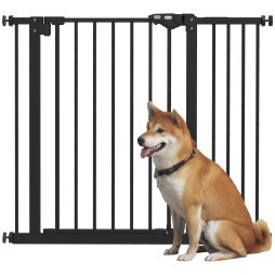 PawHut Dog Gate Stair Gate Pressure Fit Pets Barrier Auto Close for Doorway Hallway, 74-94cm Wide Adjustable, Black