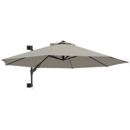 Outsunny 3 M Wall Mounted Garden Parasol Umbrella with Rotate, Outdoor Market Umbrella Sun Shade Canopy with 8 Ribs, Light Grey