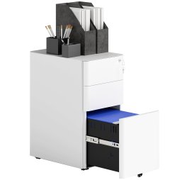 Vinsetto 3-Drawer Mobile Filing Cabinet, Steel Lockable File Cabinet for A4, Legal, Letter, Compact Under Desk Storage Unit with Pre-Assembled Body for Home Office, 30 x 45 x 59cm, White