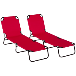 Outsunny Folding Sun Loungers Set of 2, Outdoor Day Bed with 5-Position Adjustable Backrest, Portable Recliner Garden Chairs with Breathable Mesh for Beach, Patio, Wine Red