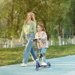 AIYAPLAY Scooter for Ages 3-8 Years, Folding Kick Scooter with Adjustable Handle, Two Light Up Wheels, Handbrake, Rear Brake, Blue