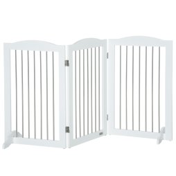 PawHut Foldable Dog Gate, Freestanding Pet Gate, Dog Barrier with Two Support Feet, for Doorways, Stairs, Halls - White