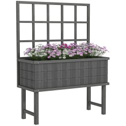 Outsunny Wooden Raised Planter with Trellis for Vine Climbing Plants, Elevated Garden Bed with Drainage Holes and Bed Liner for Vegetables, Flowers, Herbs, 105 x 45 x 140cm, Grey