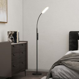 HOMCOM LED Floor Lamp, Standing Lamp with Remote & Touch Control, Stepless Dimmable Colours Temperature & Brightness, 360° Adjustable Gooseneck, 1 Hour Timer, Memory Function for Living Room, Black