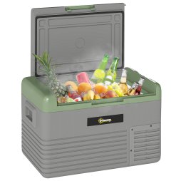 Outsunny 30L Car Refrigerator, Portable Compressor Car Fridge Freezer, Electric Cooler Box with 12/24V DC and 110-240V AC for Camping, Driving, Picnic, Down to -20°C, Light Green and Grey