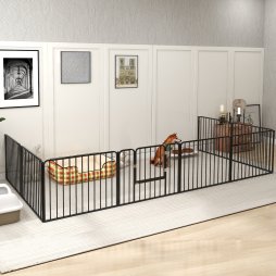 PawHut Heavy Duty Dog Playpen, 8 Panels Dog Pen, 60cm Height Pet Playpen Exercise Pen, with Door, for Small Dogs