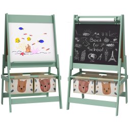 AIYAPLAY Kids Easel with Paper Roll, 3 in 1 Art Easel for Children, with Blackboard, Whiteboard, Storage Baskets, Green