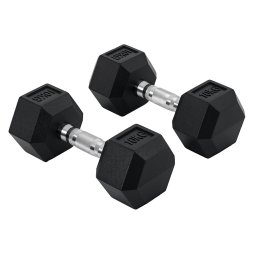 HOMCOM Rubber Dumbbell Sports Hex Weights Sets Home Gym Fitness Hexagonal Dumbbells Kit Weight Lifting Exercise (2 x 10kg)