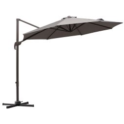 Outsunny 3M Cantilever Parasol, Hanging Garden Umbrella Sun Shade with 360 Rotation, Aluminium Frame, Cross Base, Hand Crank, Grey