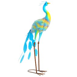 Outsunny Peacock Garden Statue, Standing Garden Ornament, Metal Garden Gift with Stakes for Patio Pond Landscape Decoration, Multi-Colour