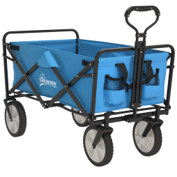 Outsunny 90L Festival Trolley on Wheels, Folding Camping Trolley Cart with Adjustable Handle, Portable for Outdoor, Garden, Shopping, Fishing, Blue