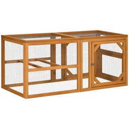 PawHut Wooden Chicken Run Hen Coop House Combinable Design w/ Perches, Doors, for 2-4 Chickens, 140 x 61 x 63.5cm - Natural Wood Tone