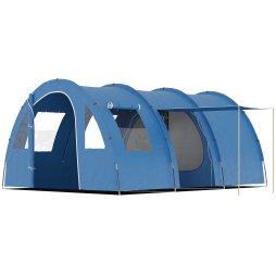 Outsunny 5-6 Man Tunnel Tent, Two Room Camping Tent with Floor, 2 Doors and Carry Bag, 2000mm Water Column for Fishing, Hiking, Sports, Festival, Blue