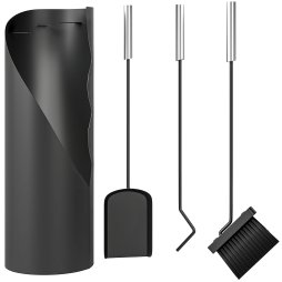 Outsunny 4 Pieces Fireplace Tools Set, Metal Fireplace Accessories Fireside Companion Set with Broom, Shovel, Poker and Bucket, Silver