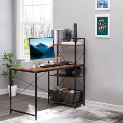 HOMCOM Computer Desk with Storage Shelves on Left or Right, Industrial Reversible Writing Desk for Home Office, Study, Easy Assembly, 120 x 64 x 121cm