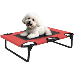 PawHut Raised Dog Bed, Portable Elevated Pet Cot with Breathable Mesh for Indoor Outdoor, for Small Medium Dogs, 75 x 51 x 18 cm, Red