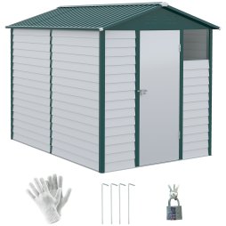 Outsunny 9 x 6FT Metal Garden Shed, Galvanised Outdoor Storage Shed with Window, Lockable Door, Tool Storage Shed for Yard, Patio, Lawn, Green