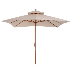 Outsunny 3 x 3 (m) Garden Parasol Umbrella, Large Square Outdoor Patio Sunshade Canopy with Double Tier, 48 mm Wooden Pole, 8 Ribs for Balcony, Beige