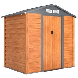 Outsunny 6.5 x 5ft Garden Shed, Metal Storage Tool House Gardening Tool Storage with Shutter Vents, Brown and Grey