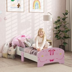 AIYAPLAY Toddler Bed Frame, Kids Bed with Safety Rails, Ballet Theme Kids Bedroom Furniture, for 3-6 Years, Pink