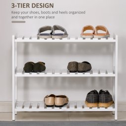 HOMCOM 3-Tier Shoe Rack Wood Frame Slatted Shelves Spacious Open Hygienic Storage Home Hallway Furniture Family Guests 70L x 26W x 57.5H cm