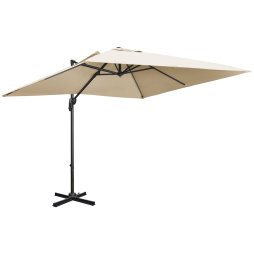 Outsunny 2.7 x 2.7 m Cantilever Parasol, Square Overhanging Umbrella with Cross Base, Crank Handle, Tilt, 360 Rotation and Aluminium Frame, Cream White