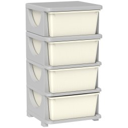 HOMCOM Kids Storage Units with 4 Drawers 4 Tier Chest Vertical Dresser Tower Toy Organiser for Nursery Playroom Kindergarten Cream