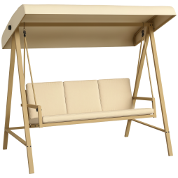 Outsunny 3 Seater Garden Swing Chair, Outdoor Hammock Bench with Adjustable Canopy, Removable Cushions and Steel Frame, Beige