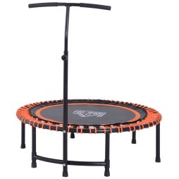 HOMCOM 45" Round Mini Fitness Trampoline Rebounder Indoor Outdoor Mini Jumper with Adjustable Handle Orange