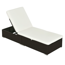 Outsunny PE Rattan Sun Lounger, Five-level Adjustable Recliner Bed Chair with Soft Padded Cushion for Patio, Garden, Mixed Brown