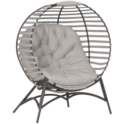 Outsunny Egg Chair with Soft Cushion, Outdoor Lounge Chair with Steel Frame and Side Pocket, Garden Leisure Seat for Indoor, Outdoor, Light Grey
